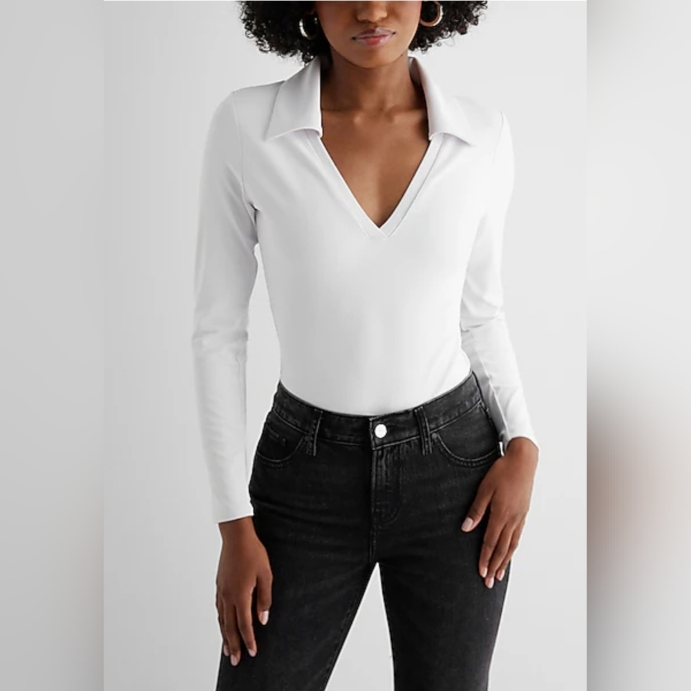 Express Women's Body Contour High Compression V-Neck Polo Bodysuit